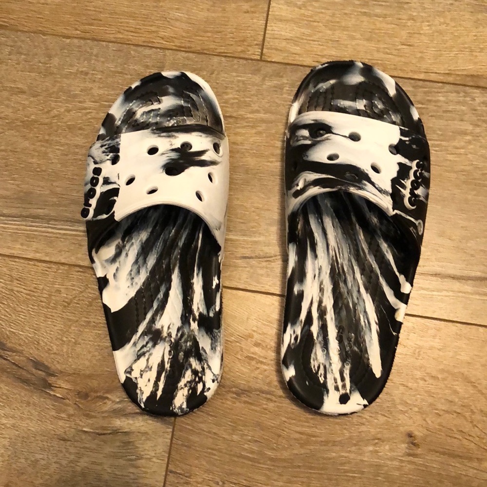 Tie Dyed Black & White Unisex Croc Sandals